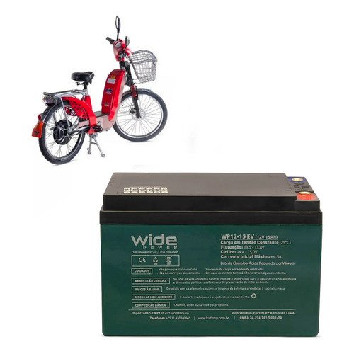 Bateria Wide 12v 15ah Ciclo Profundo Para Bicicleta Elétrica