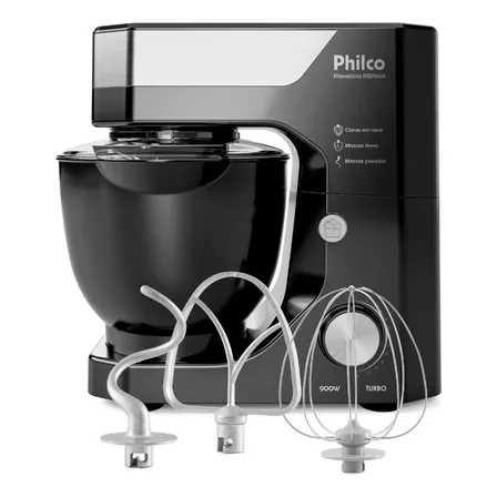 Batedeira Planetária Philco 900w 5l Preta 12 Velocidades Turbo Pbp90a Preto 127v 60