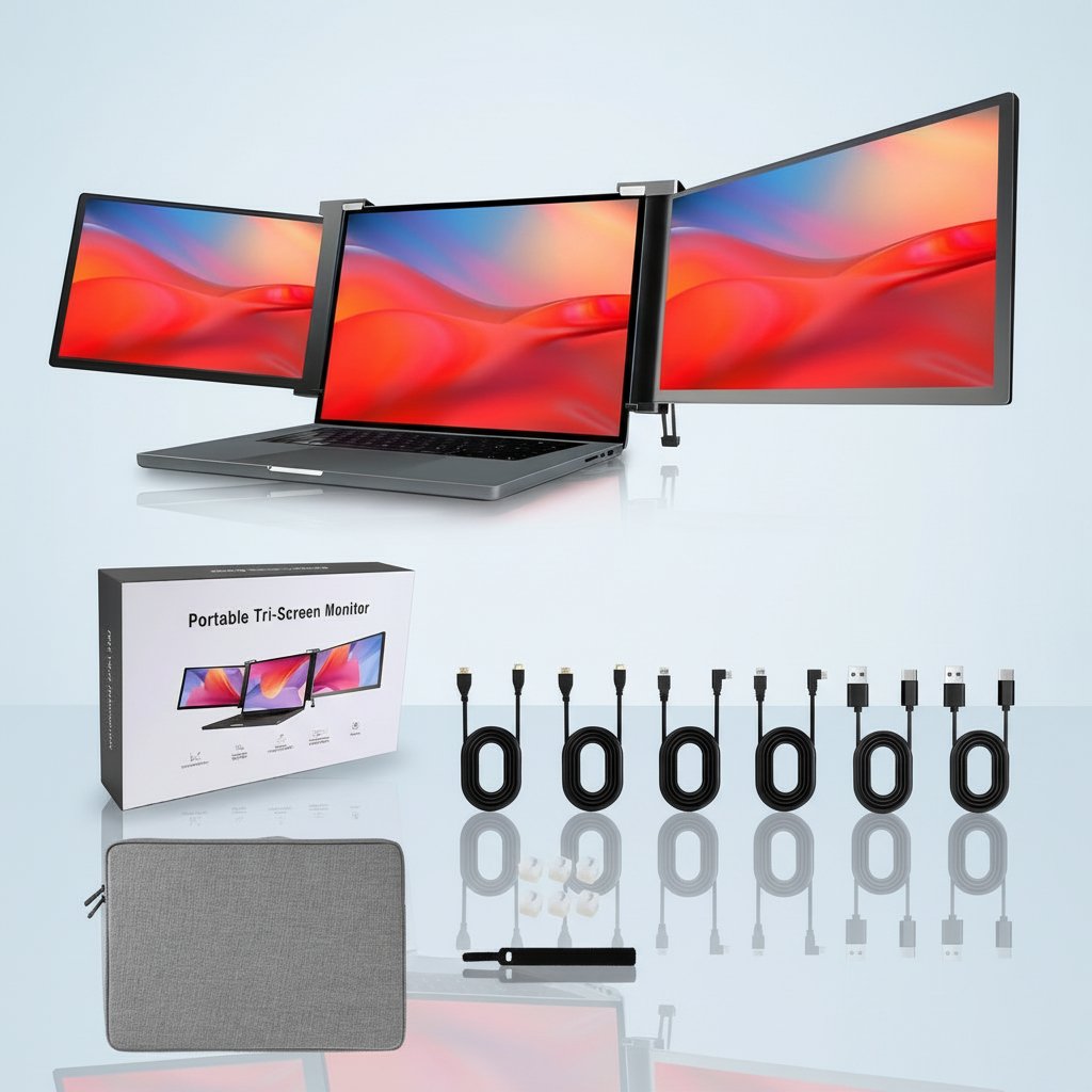 Monitor Triplo Portátil para Notebook 16:9 1080p IPS – Extensor de Tela Leve e Compacto