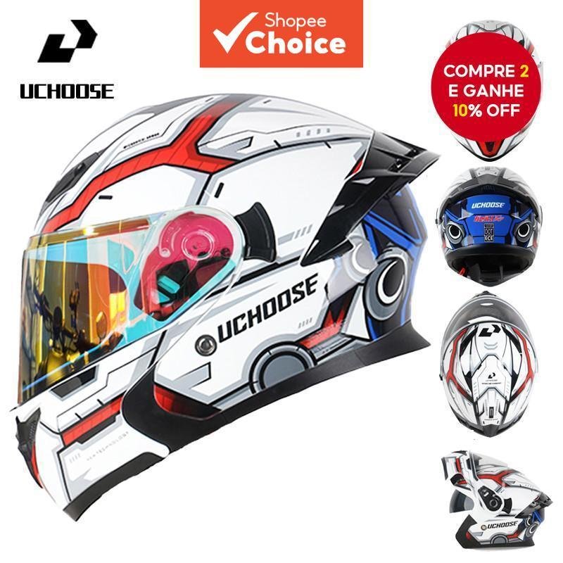 Uchoose DOT Capacete Modular Integral Capacetes de Moto Crash Proteção Motorizada Unissex Flip Up Capacete de