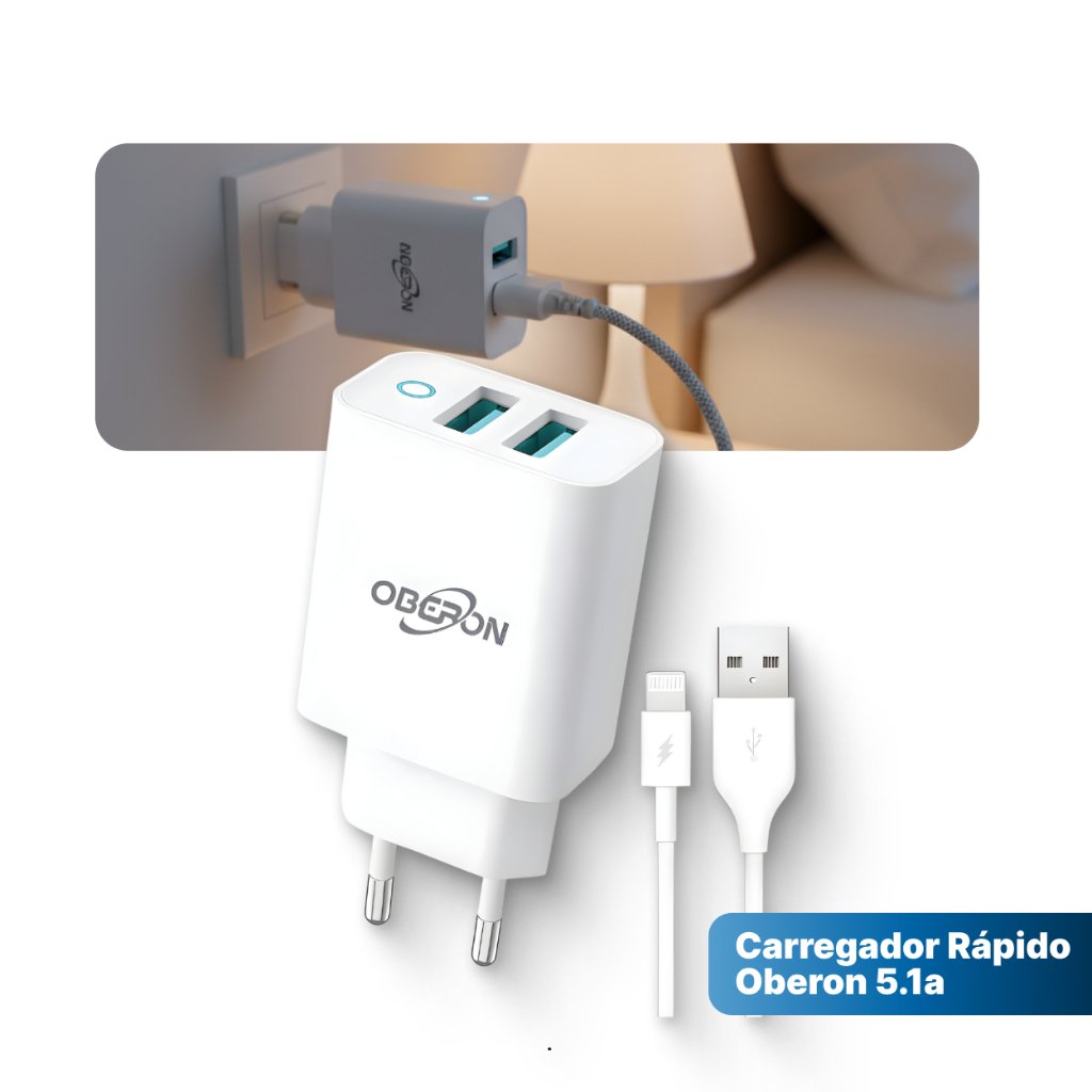 Carregador Rápido Para IPhone Lightning 5.1a 2 Portas USB