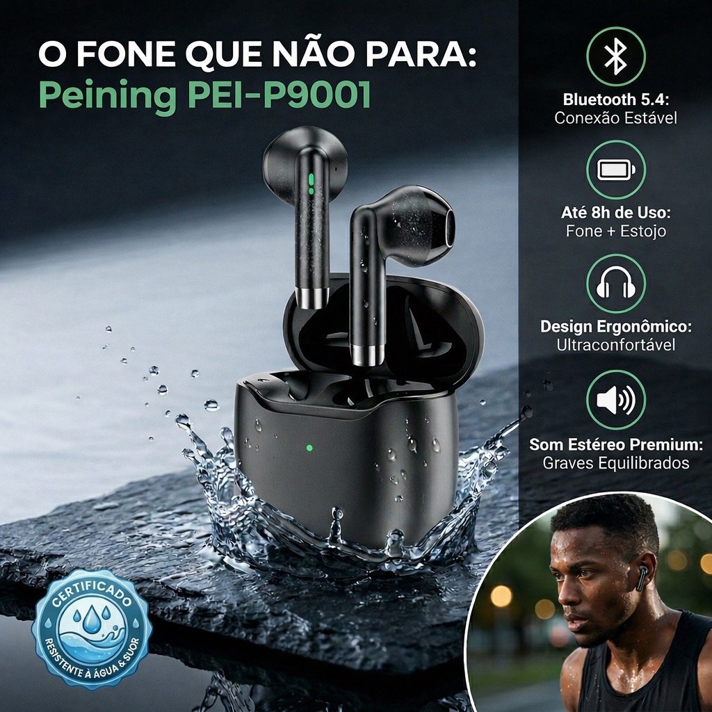 Fone De Ouvido Sem Fio Bluetoth 5.4 Tws Resistente Água Suor Academia Peining Ligação Corrida IOS Android
