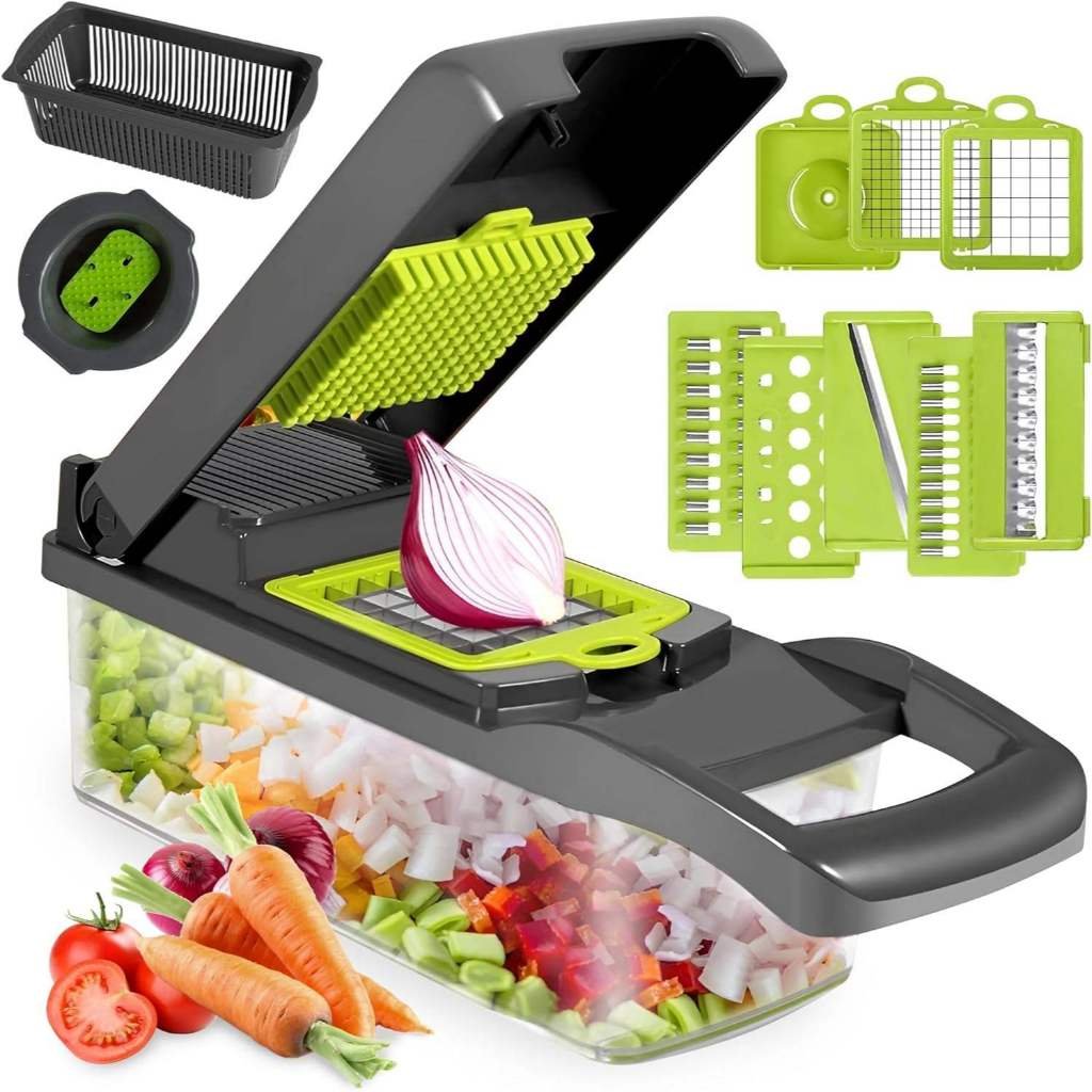 Kit 12 em 1 Cortador Multifuncional Peças Fatiador Picador Ralador Legumes Verduras Alimento Fruta Cozinha Cebola Batata