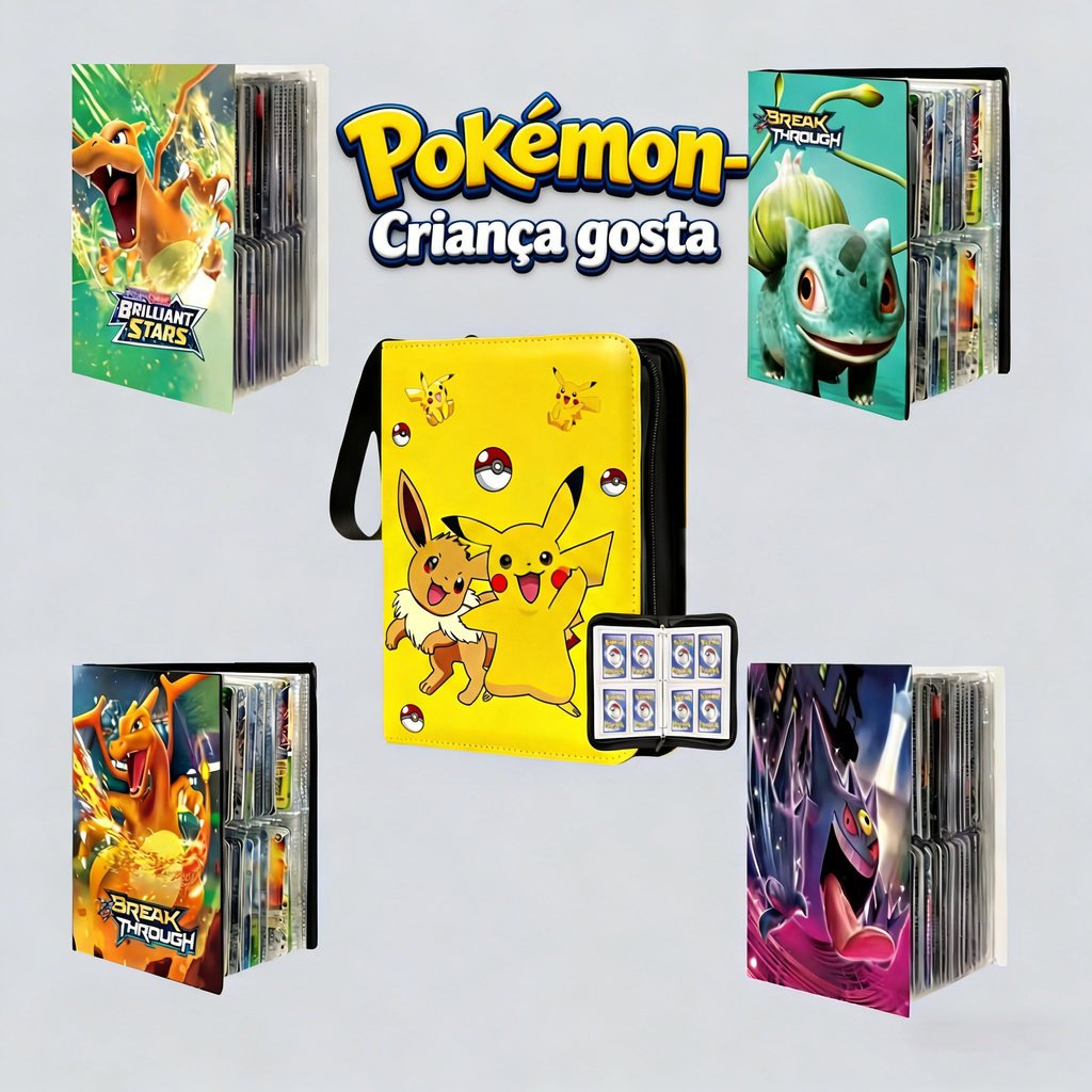 Álbum Pokémon Zíper 240/400 Cartas TCG Cards Coleção Pikachu Charizard Oficial Crianças Colecionador