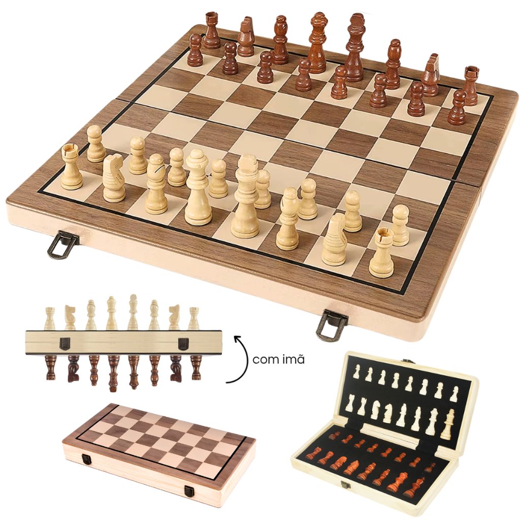 Jogo Xadrez Com ou Sem Imã Tabuleiro De Madeira 40x40 Profissional