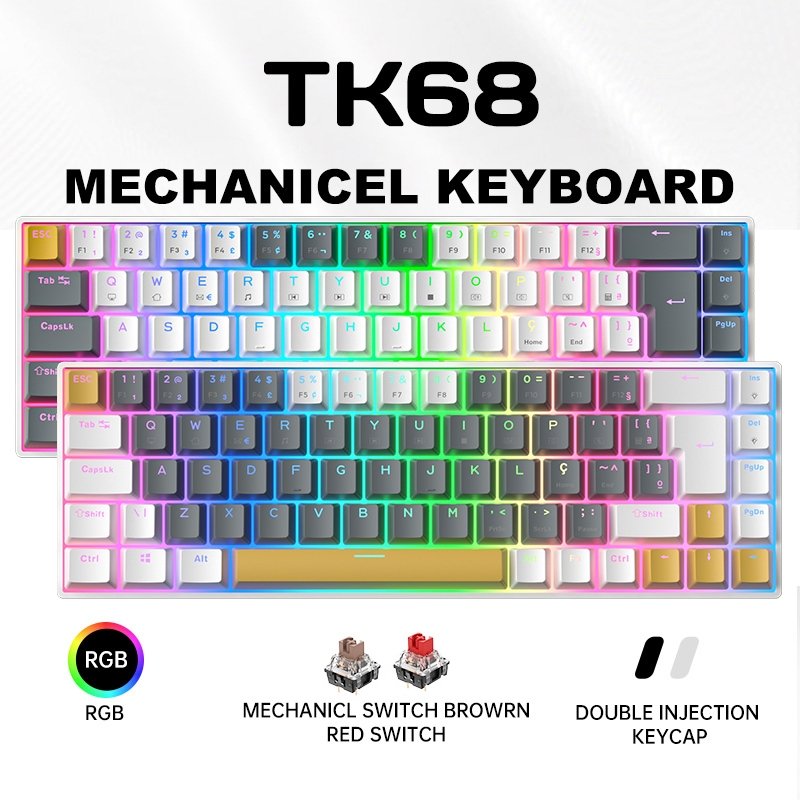 ZIFRIEND TK68 Teclado Mecânico Gamer 60% RGB ABNT2 Hot Swap Switch Bronw Red Presente pc gamer NKRO