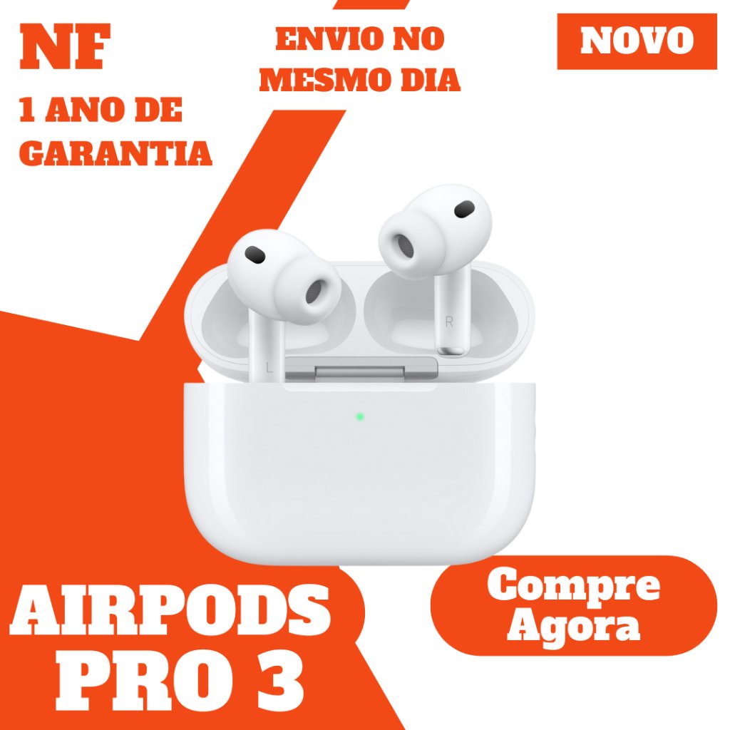 Fones Apple AirPods Pro 3 – Cancelamento Ativo de Ruído – Novo Original com Nota Fiscal