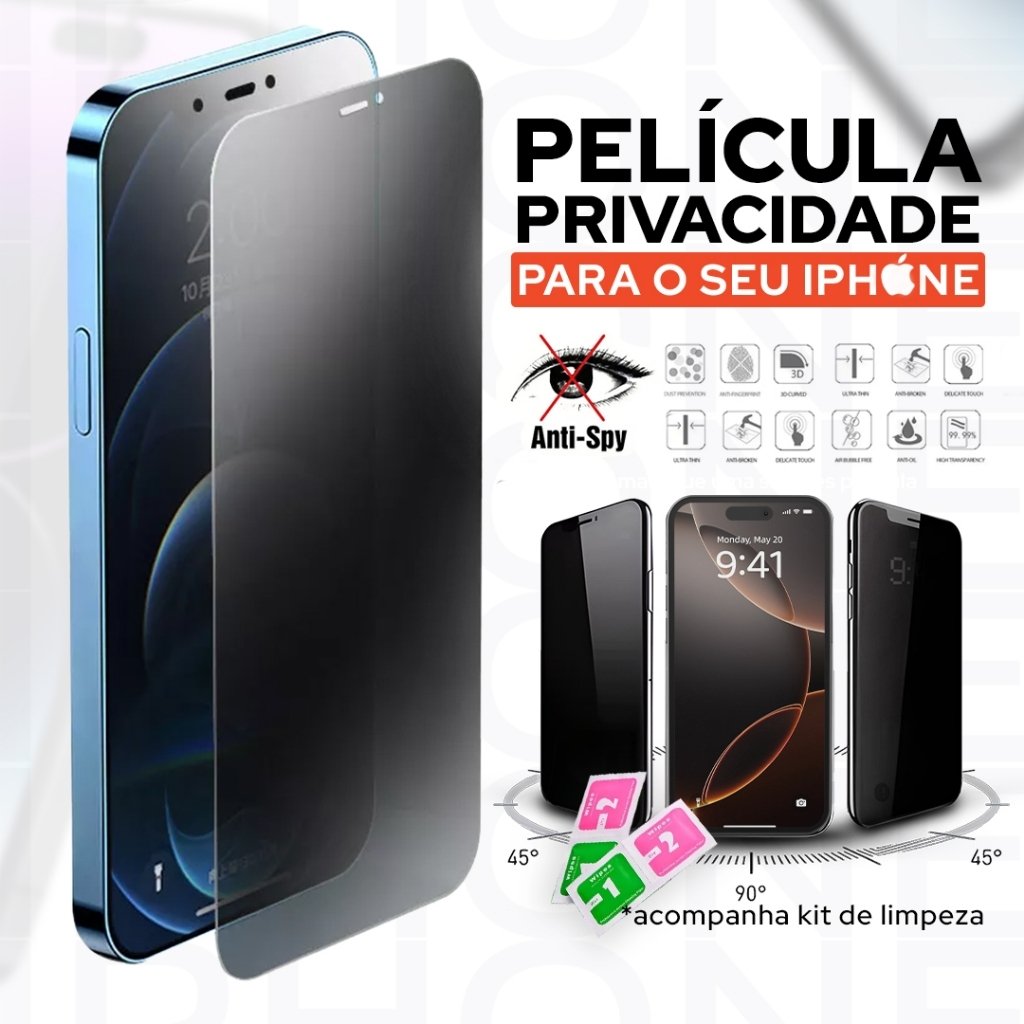 kit 2x Películas de Privacidade Para IPhone X XS XR 11 12 13 14 15 16 17 Pro / Pro Max Privativa