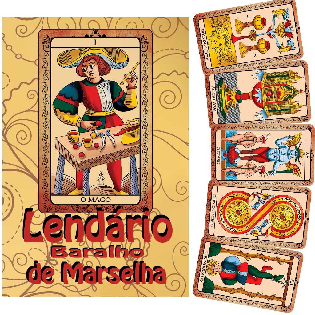 Baralho Tarot de Marselha 78 Cartas Deck Completo com Manual em Português Indicado Para Iniciantes