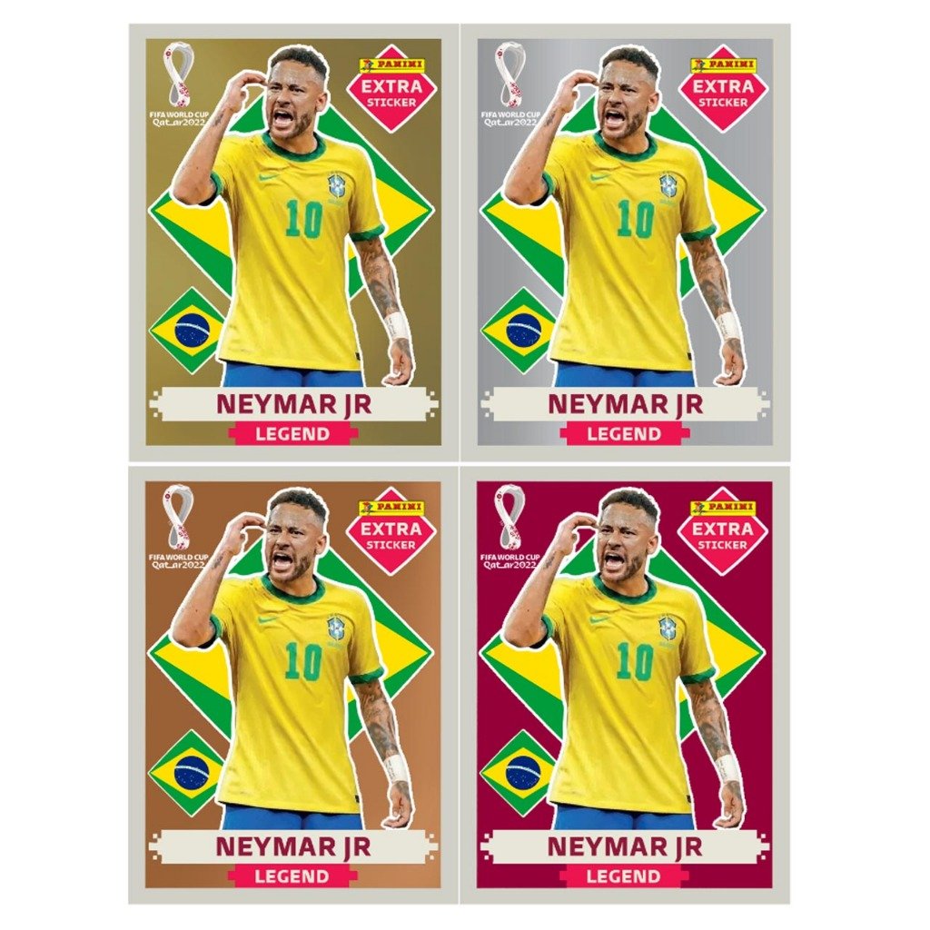 4 Figurinhas Neymar Legends Cristiano Ronaldo - CR7 - OURO Copa do Mundo 2022 -Extra Sticker Portugal - Messi, Neymar