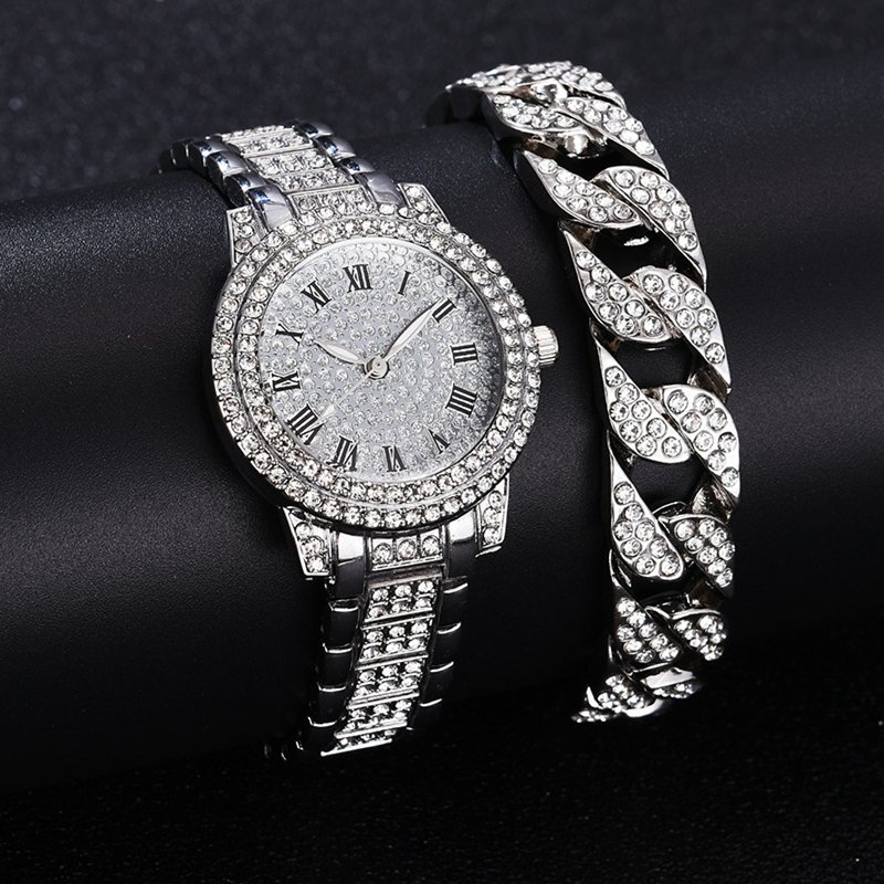 Novo Relógio Com Pulseira De Diamante Gelo Para Homens Quartzo