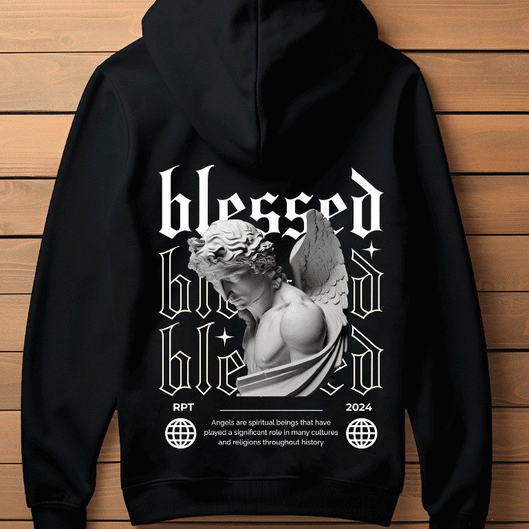 Moletom Canguru Masculino Respect Blessed Angel Canguru Streetwear Lançamento Premium Blusa de Frio