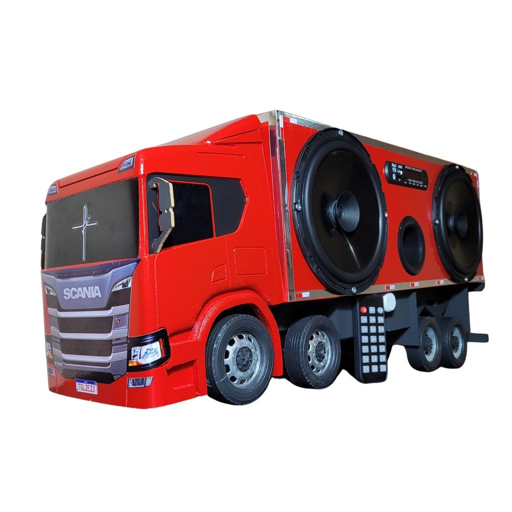 Caminhão Scania P320 Baú Caixa Som Bluetooth Usb Miniatura