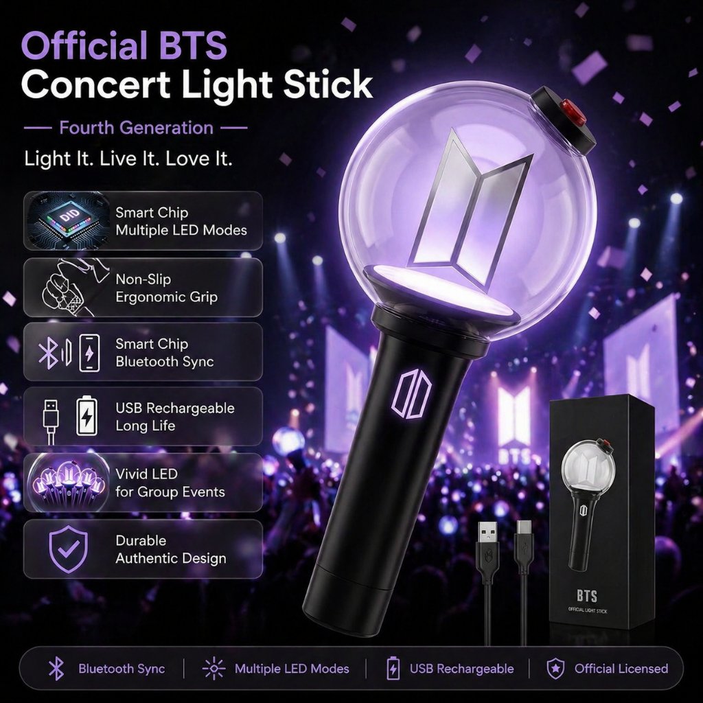 2026 Modelo Mais Recente BTS Oficial Light Stick Ver . 4 (Exército BOMB)-Suporta Conectividade De Aplicativos E Funciona