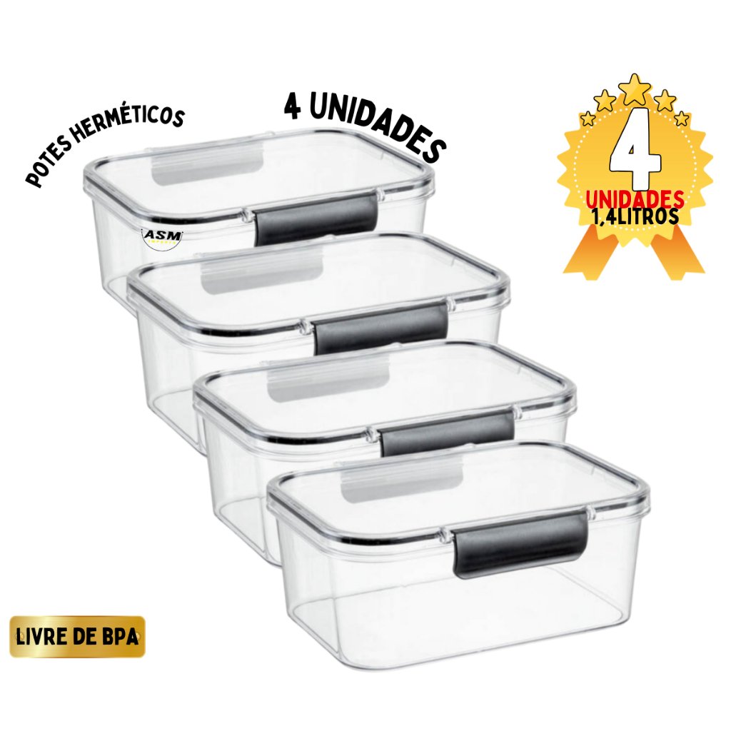 KIT com 4 Potes Clear Hermeticos para armazenamento de alimentos potes organizadores