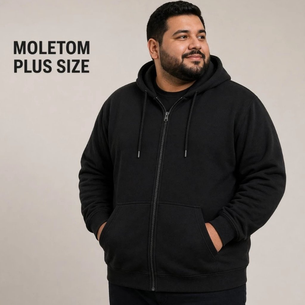 Blusa Moletom Zíper Plus Size até o G8 Moletom Plus Size Masculino Capuz Bolso