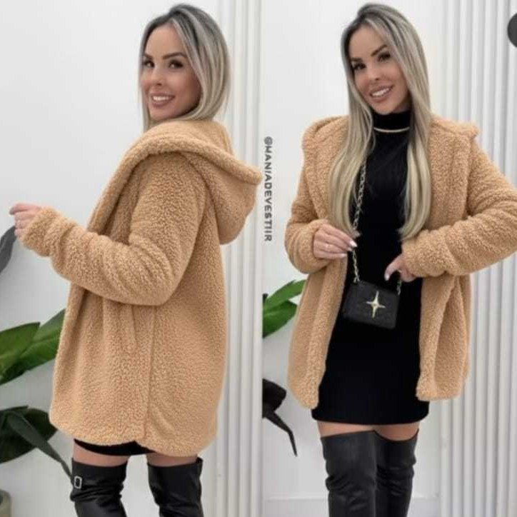 casaco teddy feminino de pelinho con capus
