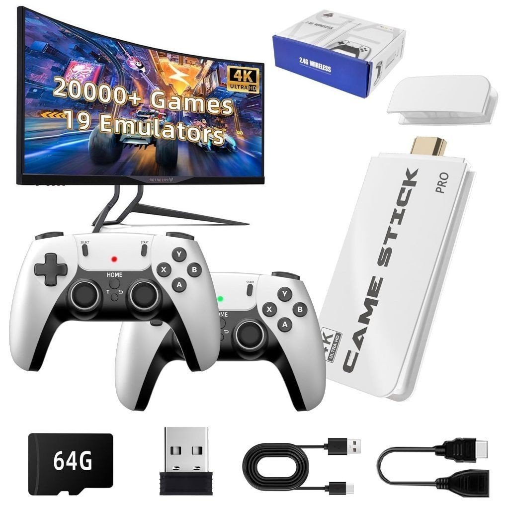 2025 NOVO Vídeo Game Stick M15 Pro/M8 4k 64gb Hdmi Com 2 Controles Se Fio +20mil Jogos Moby-Techo Pro
