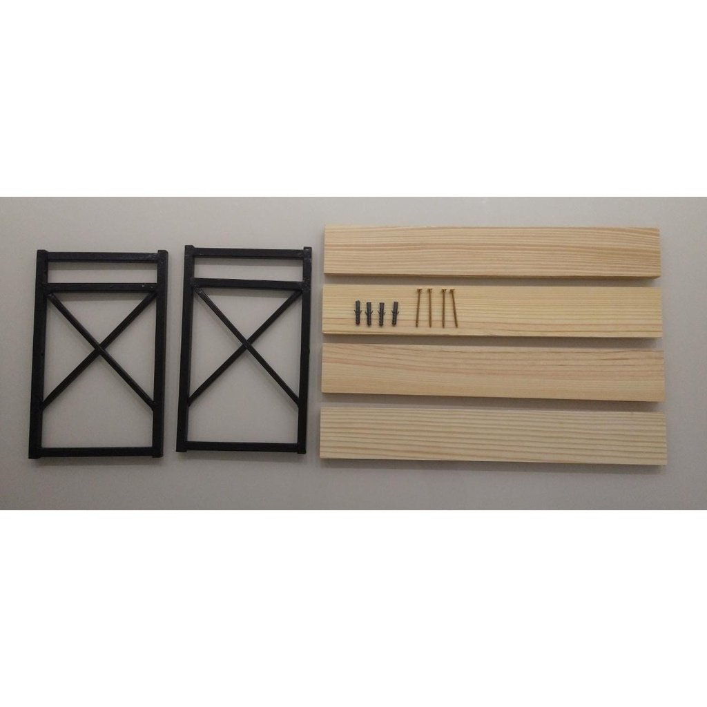 Prateleira estilo industrial modelo x com madeiras parafuso e bucha