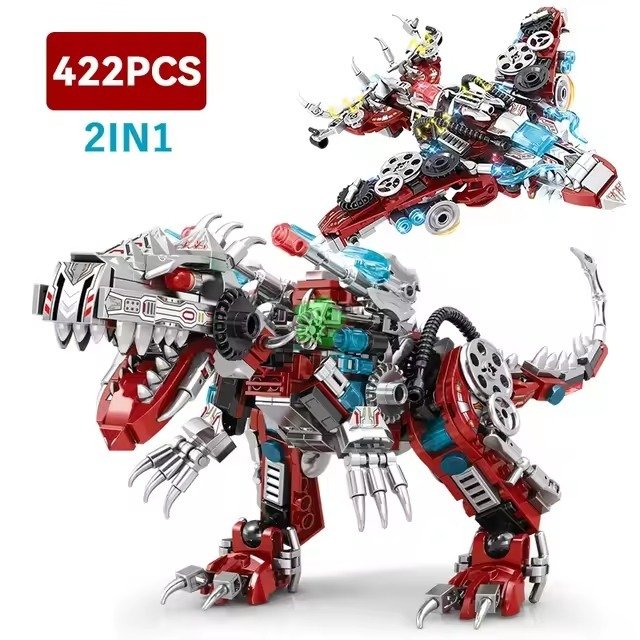 Kit Blocos de Montar 2 em 1 DinoRex 422 peças Brinquedo para Crianças Criativo para Presente