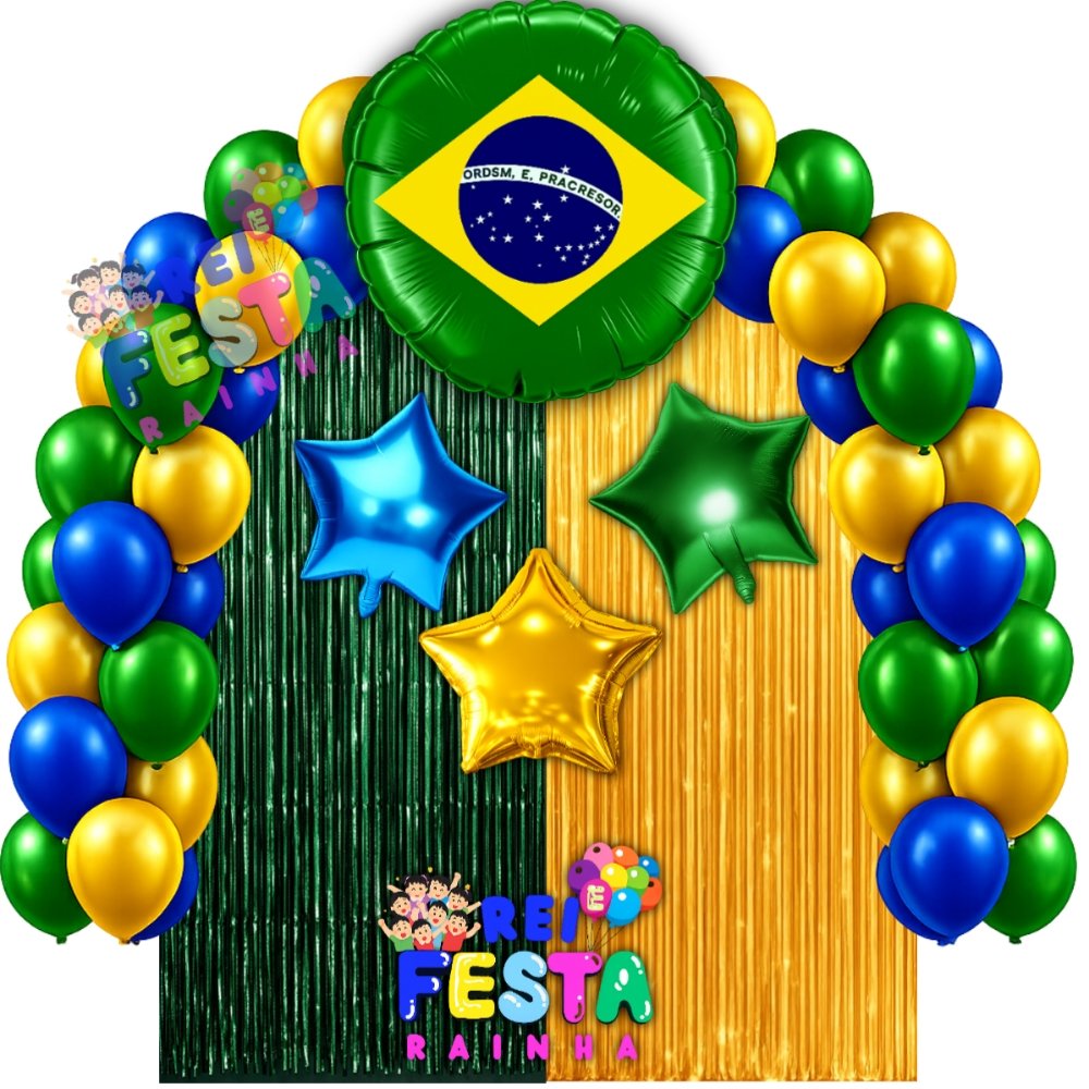 Kit Decoração Copa do mundo 2 Cortinas + Balão Brasil 45cm + 20 Bexigas Látex + Balões Estrela, hexa 2026, Brazil,Painel