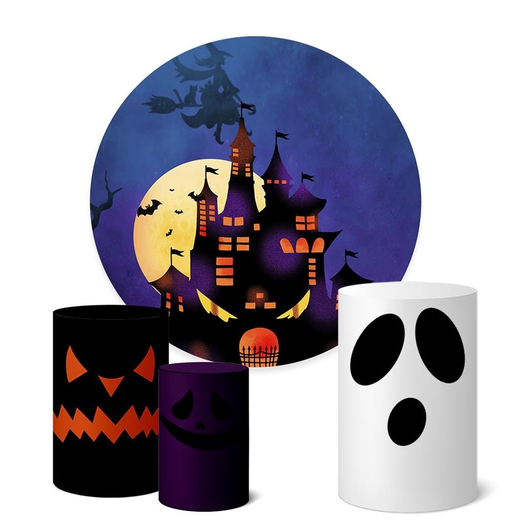 Trio Capas Cilindro + Painel Festa 1,50m Halloween