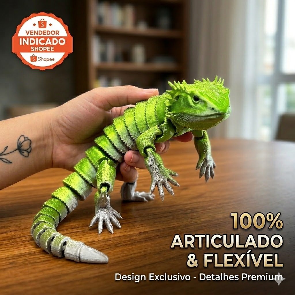 Dragão Barbudo Articulado Pogona Flexíve Geek 3D Colecionável Realista Geek Luxo 22cm - Sensorial