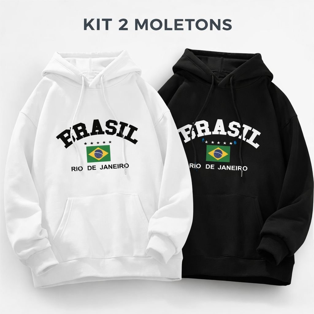 Kit Moletom Brasil Unissex Casaco Flanelado Algodão Premium