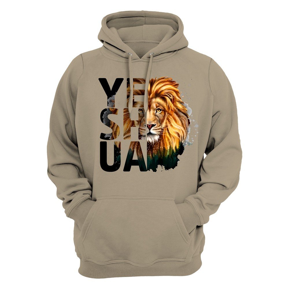 Moletom Canguru Cristão em Alta Qualidade Estampado YESHUA LEAO DE JUDA Blusa de Frio Religioso em Varias Cores