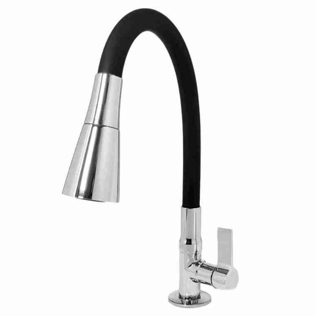 Torneira Cozinha e Latatório Mesa/Bancada Colorida Preta Jato Duplo c/detalhe Cromado C-70 em Metal 1/4 de Volta