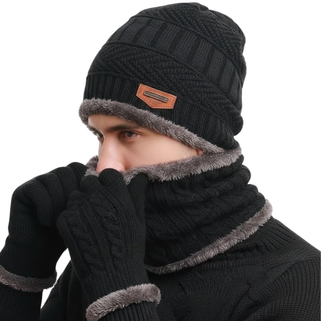 Kit Inverno Completo Touca Forrada + Luva Touch +  Protetor de Pescoço Unissex