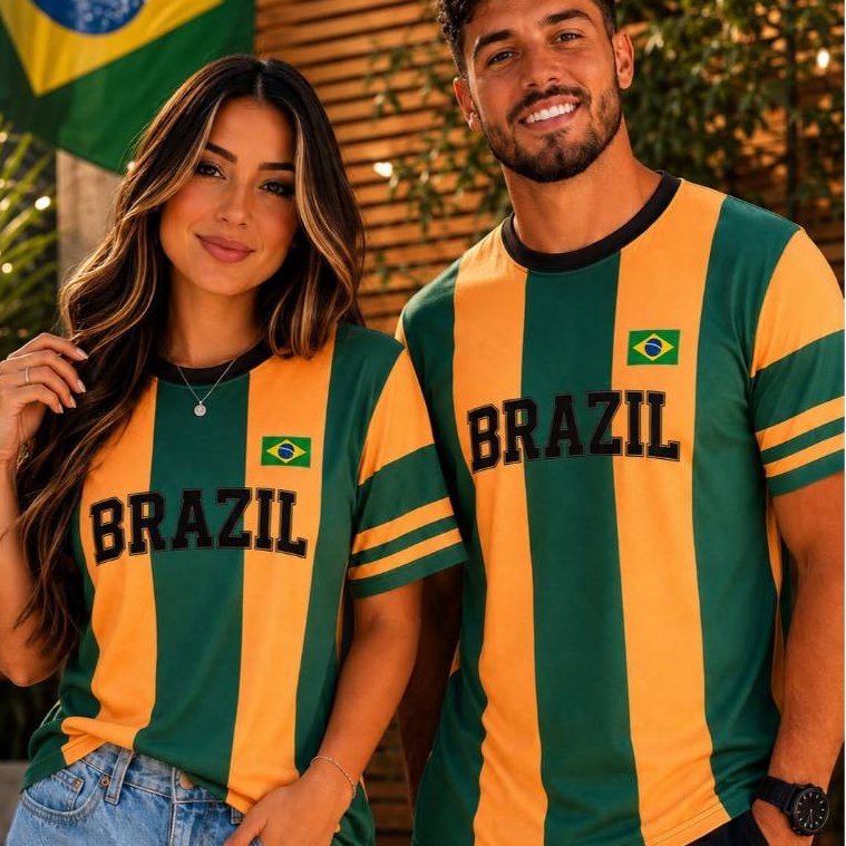 Camisa do Brasil Unissex Listrada Slim e Plus Size com manga curta PMG - t-shirt Copa do mundo 2026