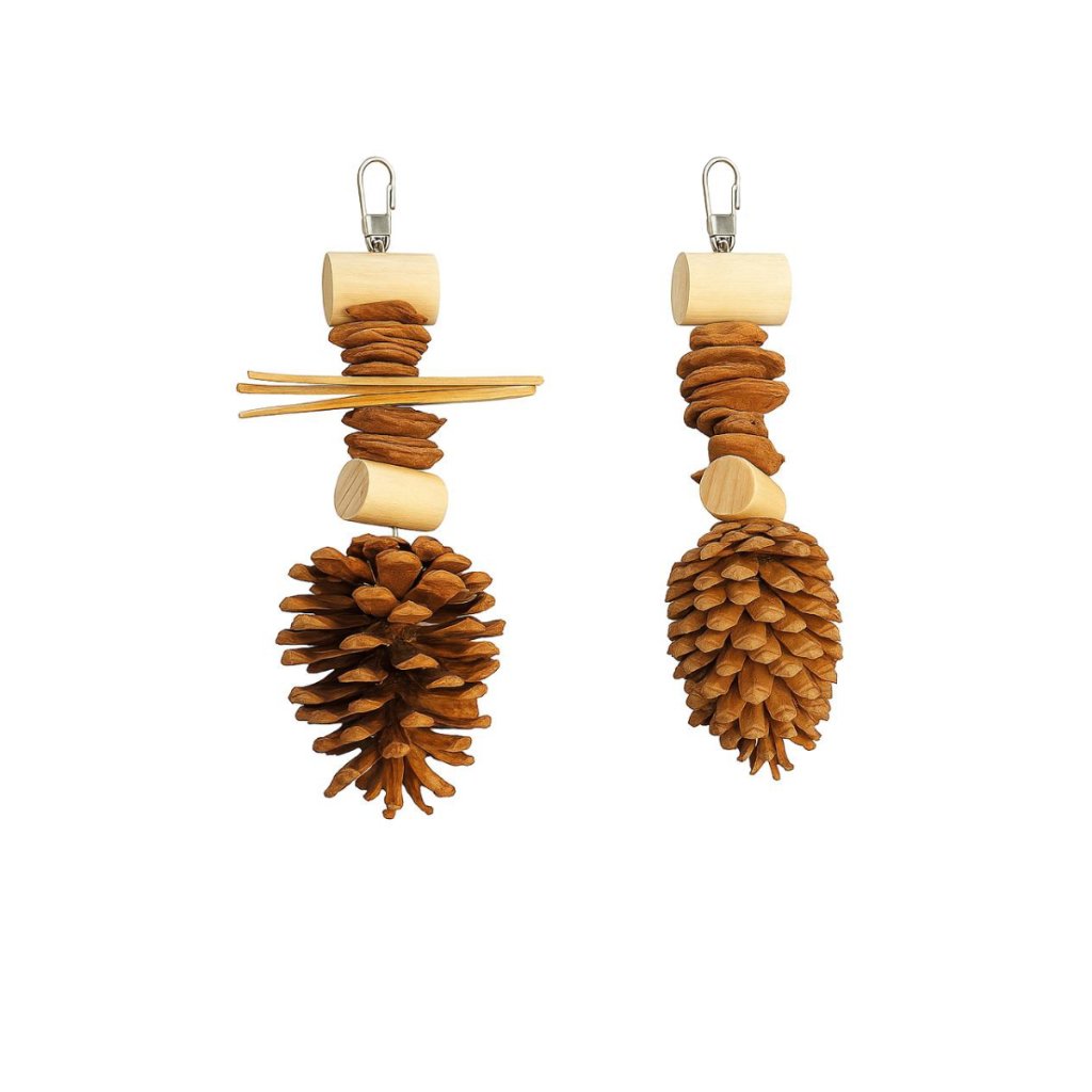Brinquedos com pinha natural para aves, Calopsita, Agaporni, Periquito, Papagaio, Ring Neck