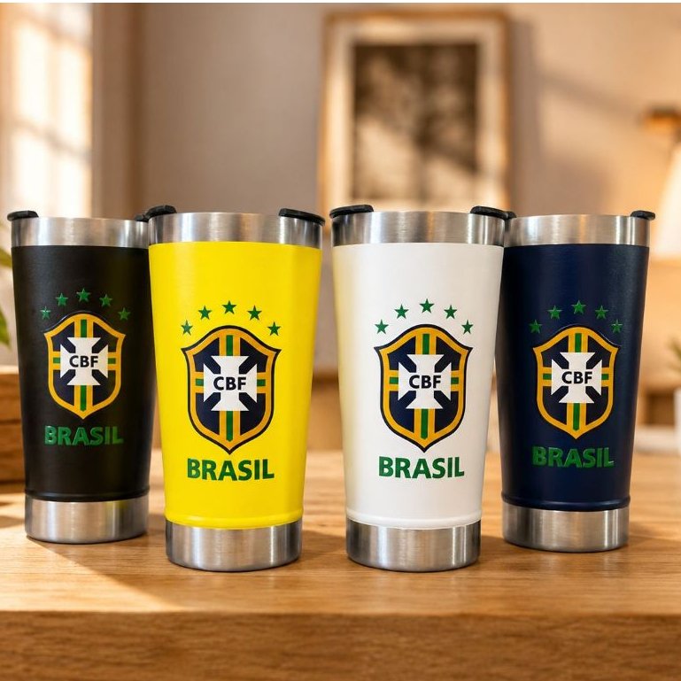 Copo Térmico 473ml Com Tampa Abridor Brasil Personalizado (Símbolo do Brasil)