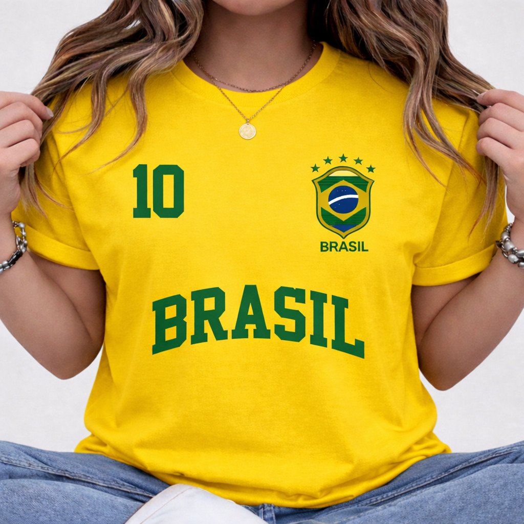 Camiseta Feminina 100% Algodão Blusa Estilosa Brasil Manga Curta