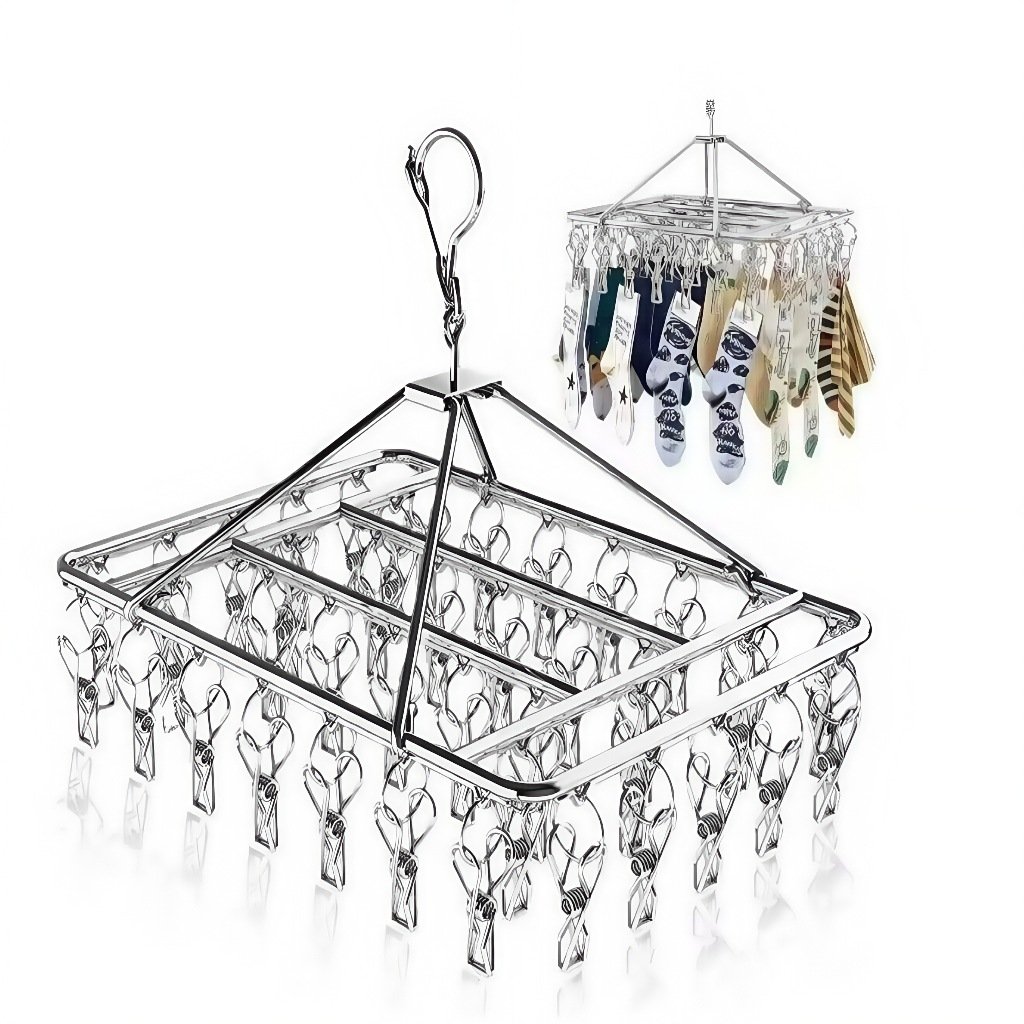 Varal 40 Prendedores Roupa Bebe Calcinha Cueca Dobrável Inox 8/10/20/60 Prendedores