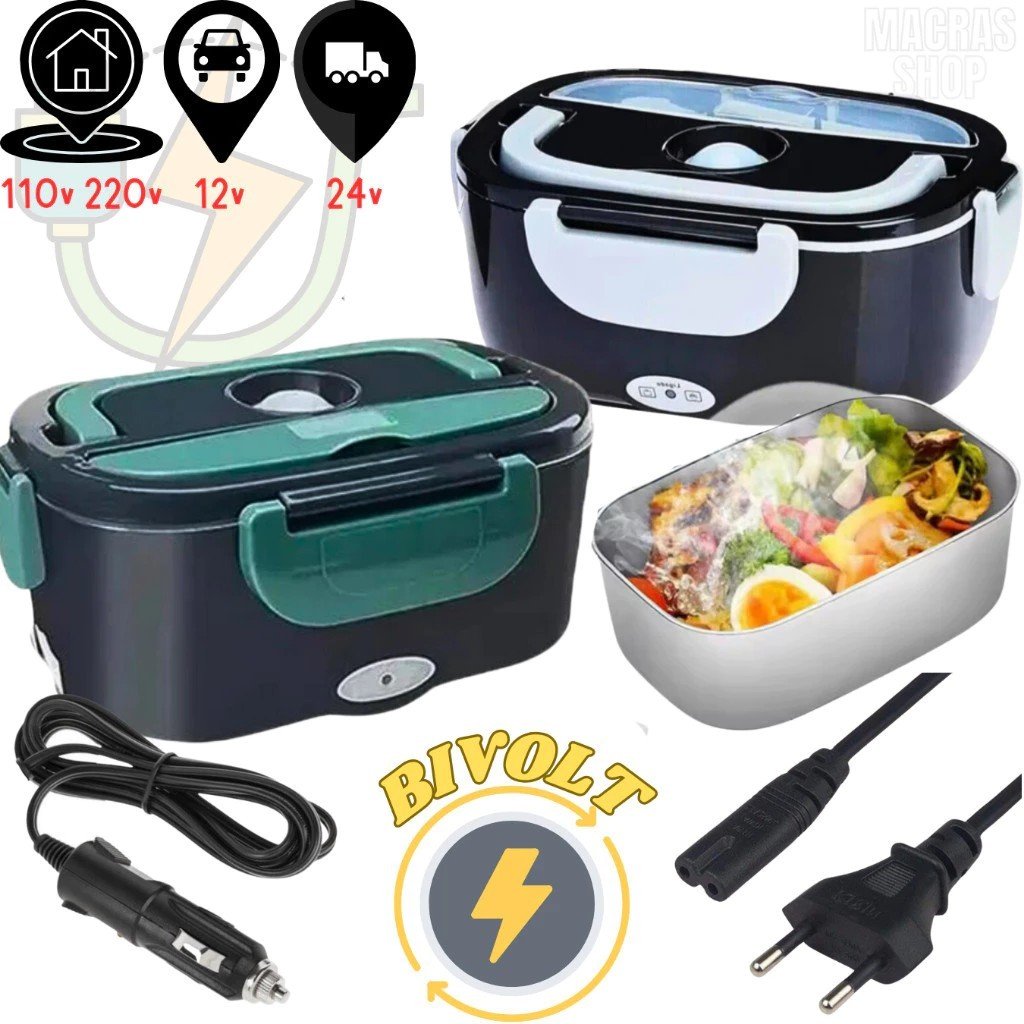Marmita Elétrica Veicular- Aquece em 30 Min | 110V/220V e 12V/24V | Prática e Portátil