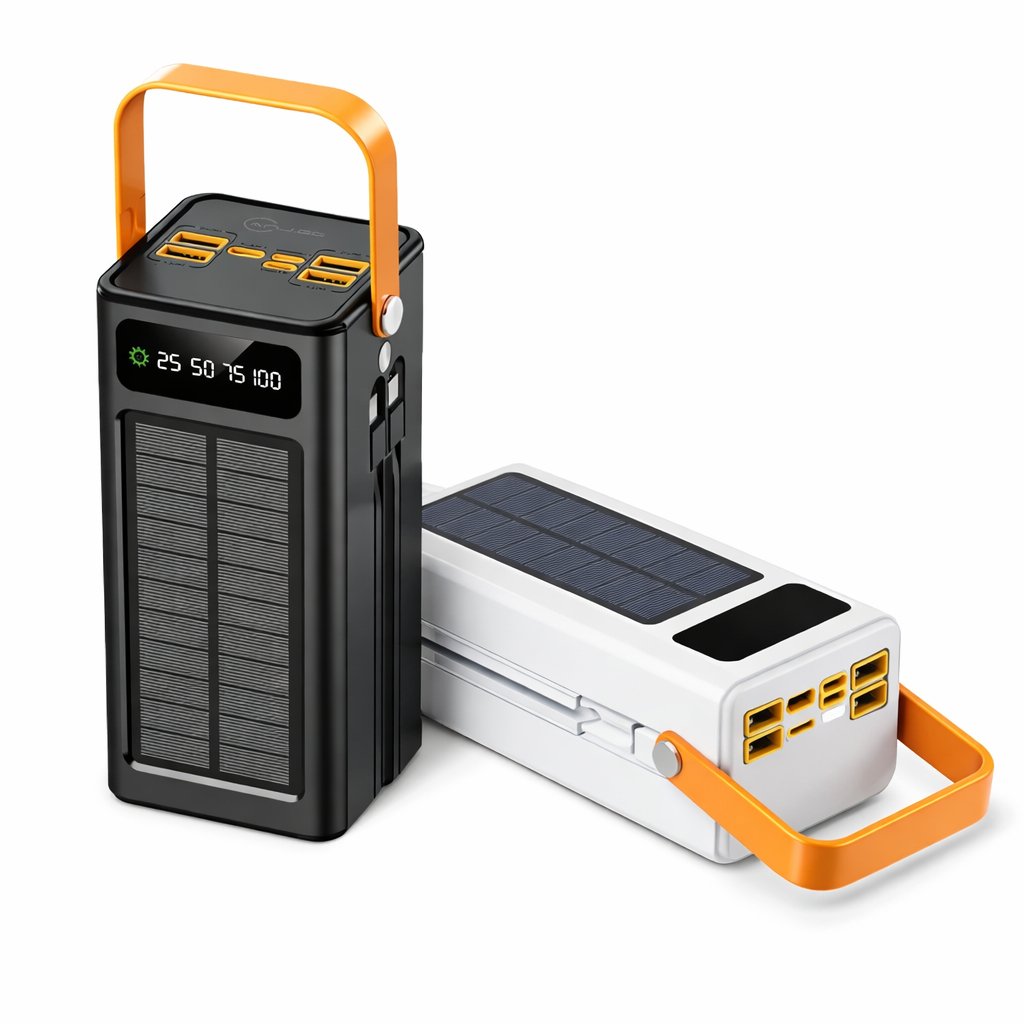Power Bank Solar 50.000mAh com 4 Portas USB Carregamento Rápido Bidirecional e Display Digital Preto