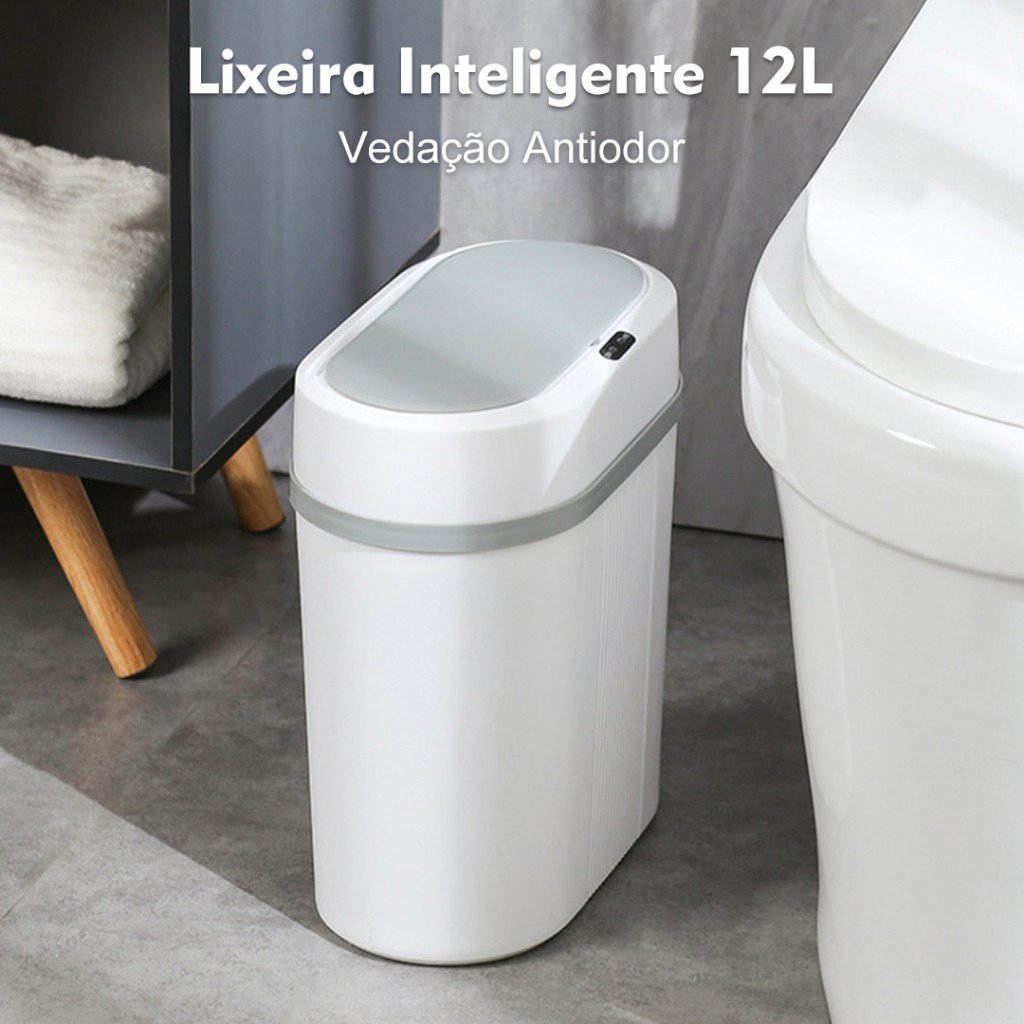 Lixeira Automática 12 Litros Com Sensor Infravermelho Tampa Para Cozinha Banheiro Escritório Quarto