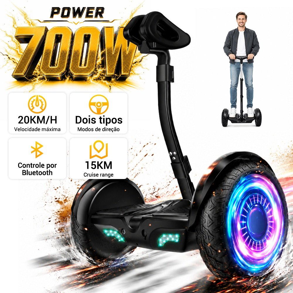 Hoverboard Adulto 10 ”  Dois Modos 700W 20km/h Bluetooth Luzes LED Off Road