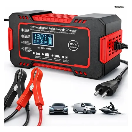 Carregador Inteligente De Bateria Automotiva 12v 6a Bivolt Recupera Baterias 4ah A 100ah Todos Veículos Moto Carro Caminhão Barco