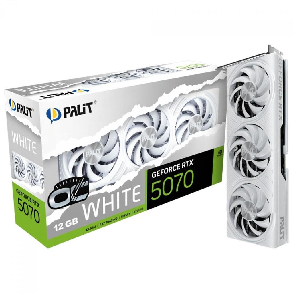 Placa de Vídeo Palit GeForce RTX 5070 White OC, 12GB, DLSS4, GDDR7, 192-bit, PCIe 5.0, NE75070U19K9-GB2050W