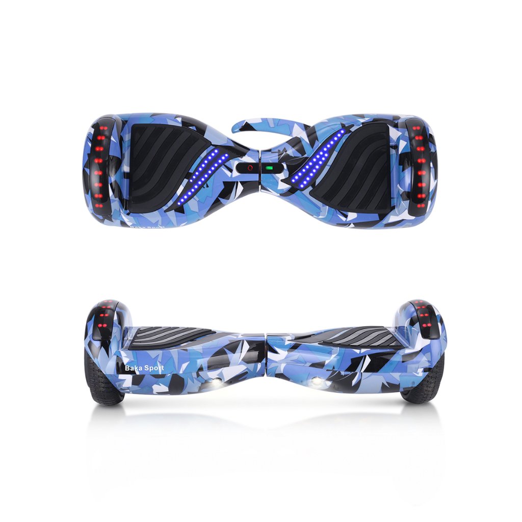 Hoverboard Skate Eletrico Azul Camuflado 6.5" 12km/h com Bluetooth e Caixa de Som Crianças Presente
