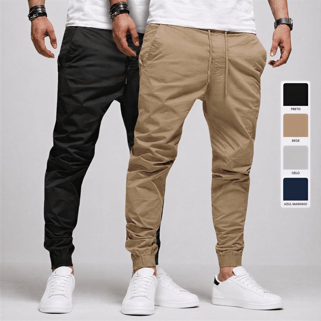 Calça Jogger Masculina Sarja Jeans 4 Bolsos Punho Elástico Cintura Ajustável Casual Streetwear Premium Outono Inverno