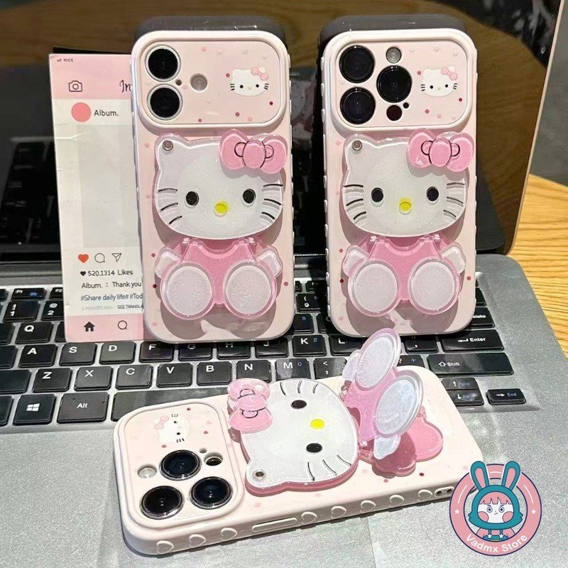 Kitty Cat Mirror Holder Invólucro Para Xiaomi Poco X8 Pro Max X7 X6 M8 M4 F8 F7 Ultra F6 F5 5G 4G Capa De Desenho Animad