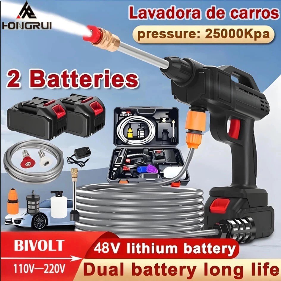 Lavadora De Alta Pressão Recarregável Sem Fio 48V 1/2/3 Baterias Linha Premium Para Carros e Jardins