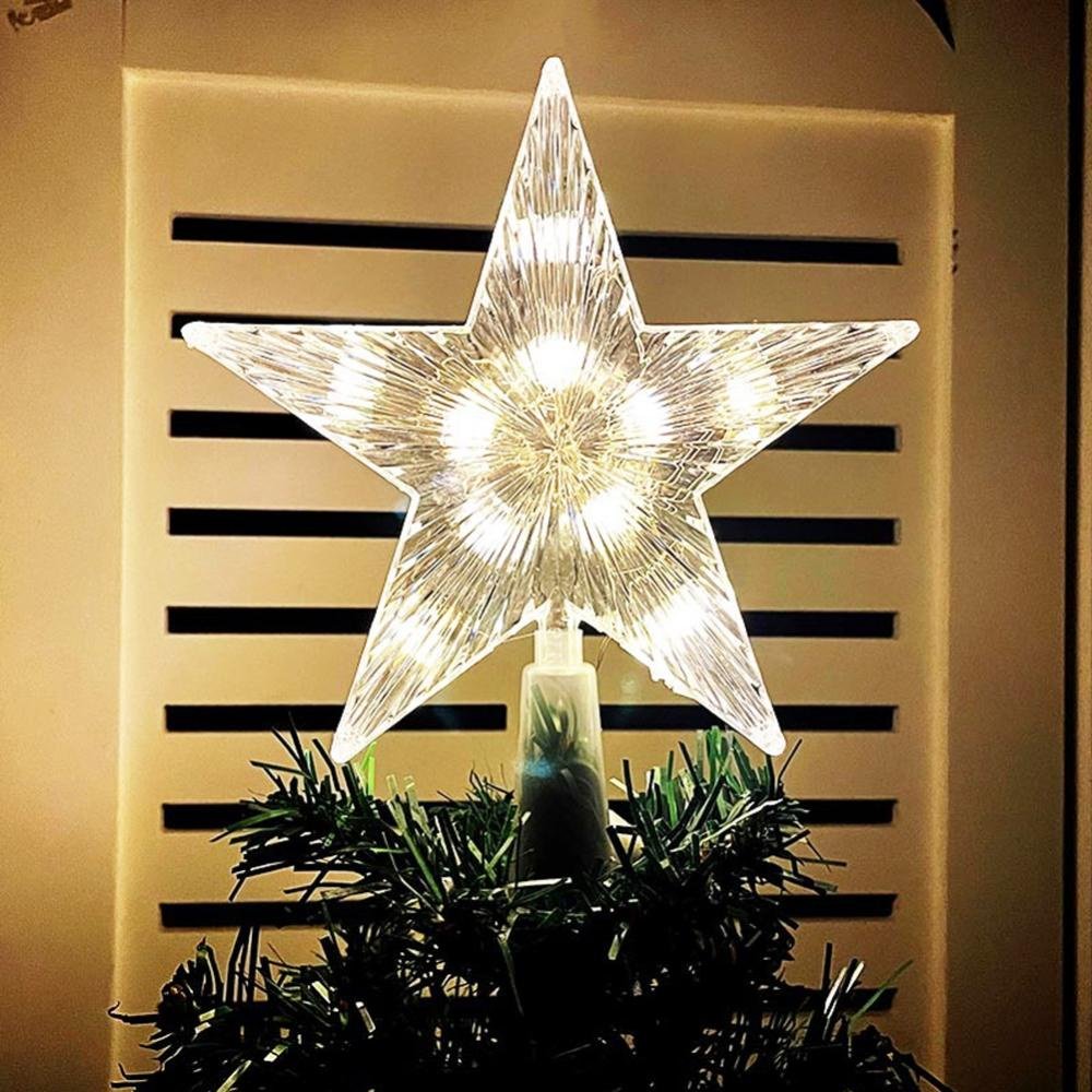 15cm Árvore De Natal Brilhante Topper Xmas Tree Estrela Transparente Com LED Decorações Para Casa Ornamentos Navidad Props W2X9
