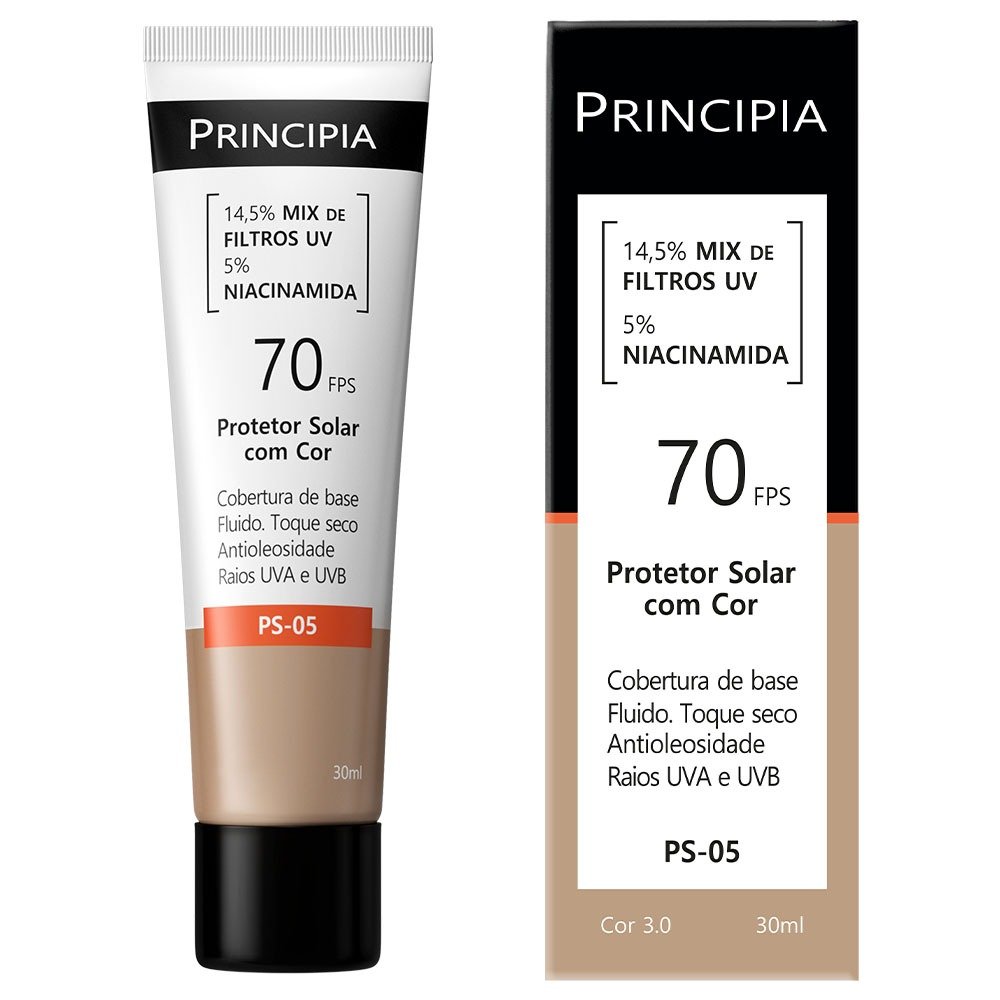 Principia Protetor Solar PS-05 Cor 3.0 c/ 14,5% Mix de Filtros UV + 5% Niacinamida FPS 70 - 30ml