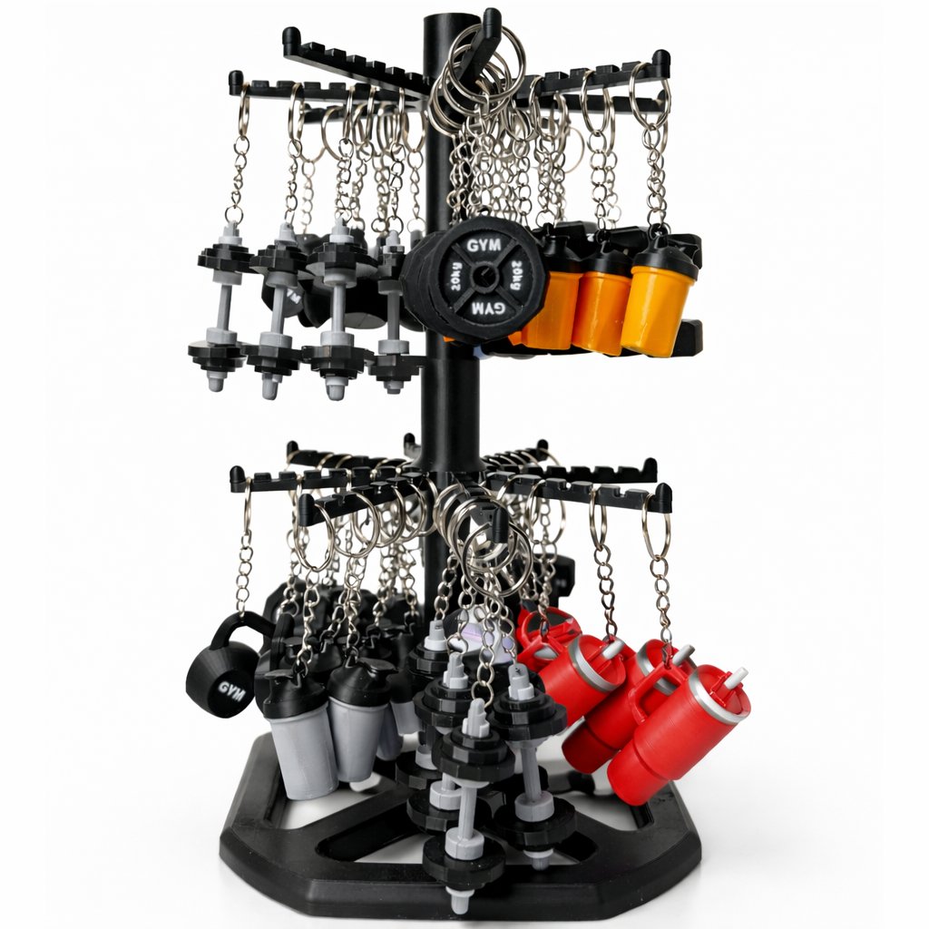 Kit 60 Chaveiros Academia + Expositor Grátis | Revenda Lucrativa Fitness