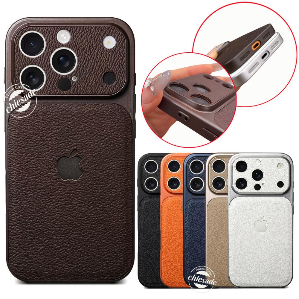 Capa De Couro Com Textura De Alta Qualidade Para iPhone 17 16 15 14 13 Pro Max Proteção Completa Da Lente Câmera